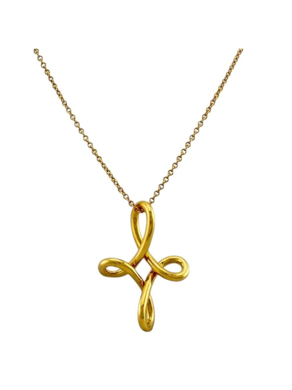 Tiffany & Co Infinity Cross Necklace 18k Yellow Gold